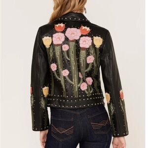 Cactus Bloom Floral Patchwork Leather Moto Jacket Idyllwind